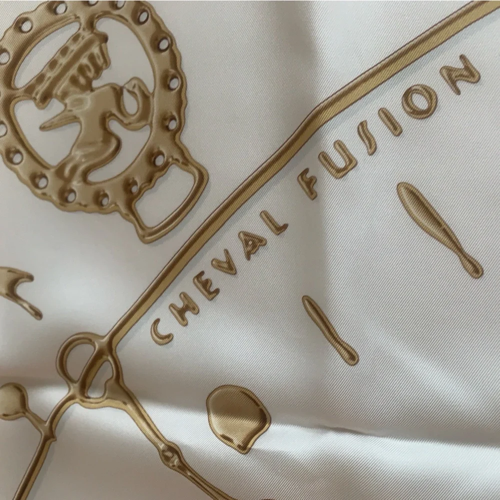 Hermes silk 90cm Cheval Fusion White and Gold Scarf - Picture 5 of 11